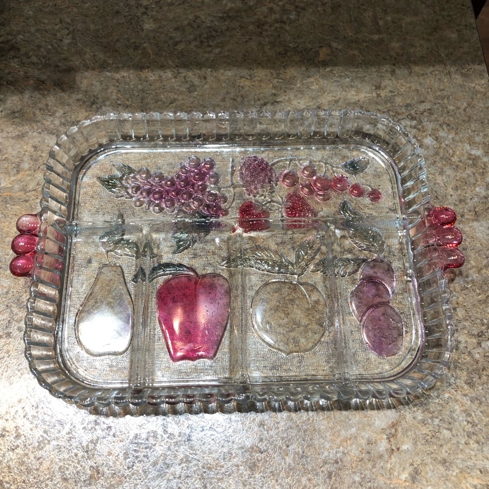 Indiana Glass Rainbow Mist 5-part divided handled tray